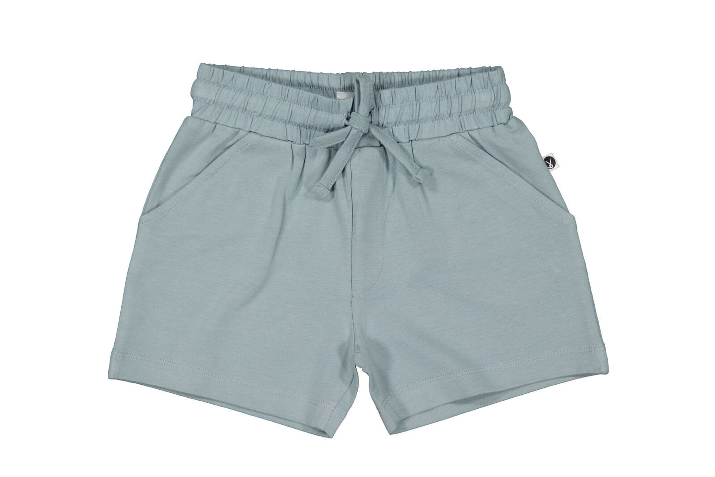 Light blue shorts with a drawstring on a white background