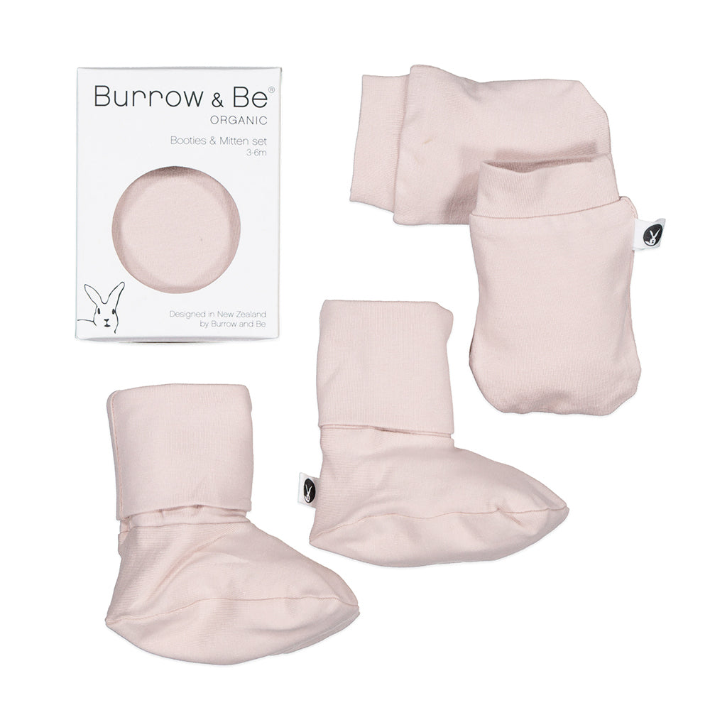 Essentials Booties and Mittens Set in Blush, designed by Burrow and Be