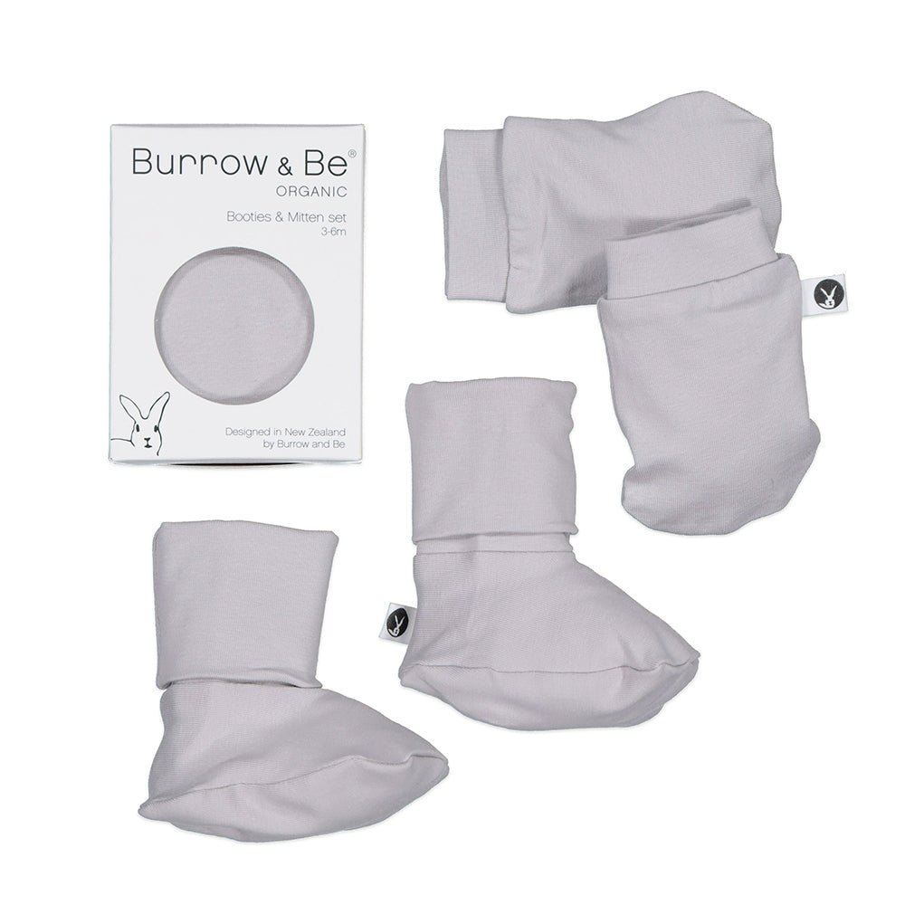 Essentials Booties and Mittens Set in Grey, designed by Burrow and Be
