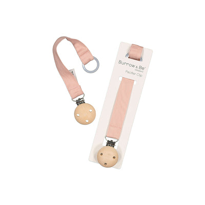 Essential Pacifier Clip in Dusty Rose designed by Burrow and Be