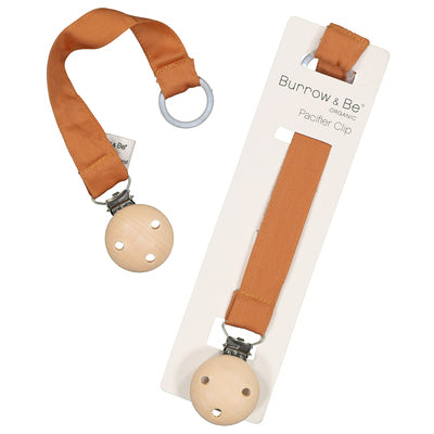 Essential Pacifier Clip in Tawny Brown designed by Burrow and Be