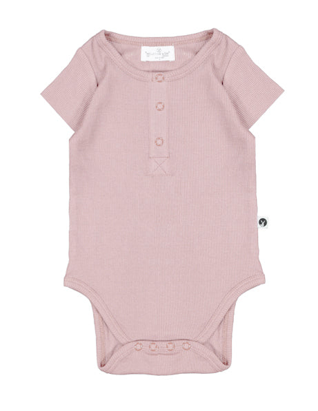 Short Sleeve Henley Rib Bodysuit in Sage, designed by Burrow and Be