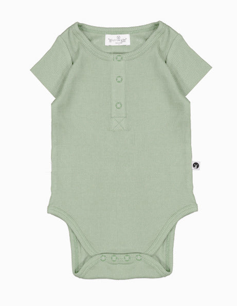 Short Sleeve Henley Rib Bodysuit in Dusty Rose, designed by Burrow and Be