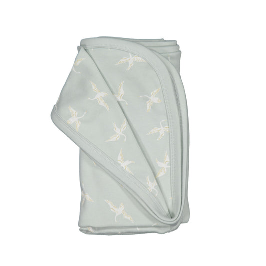Swan Flight Swaddle Blanket by Burrow and Be featuring white swans on sage