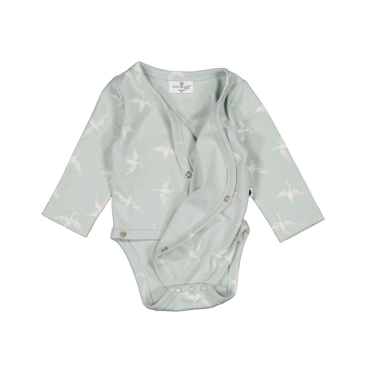 Swan Flight Long Sleeve Kimono Bodysuit by Burrow and Be - detail view