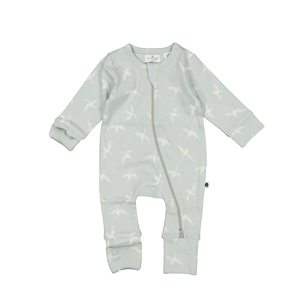 Swan Flight Long Sleeve Zip Suit by Burrow and Be featuring graceful swan print
