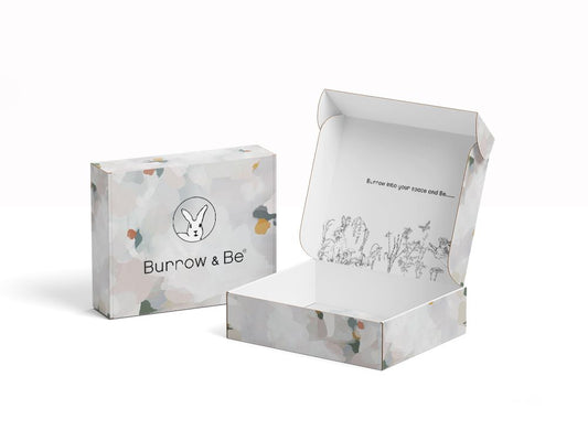 Organic baby shower gift box packaging with GOTS-certified cotton essentials, Burrow and Be Singapore