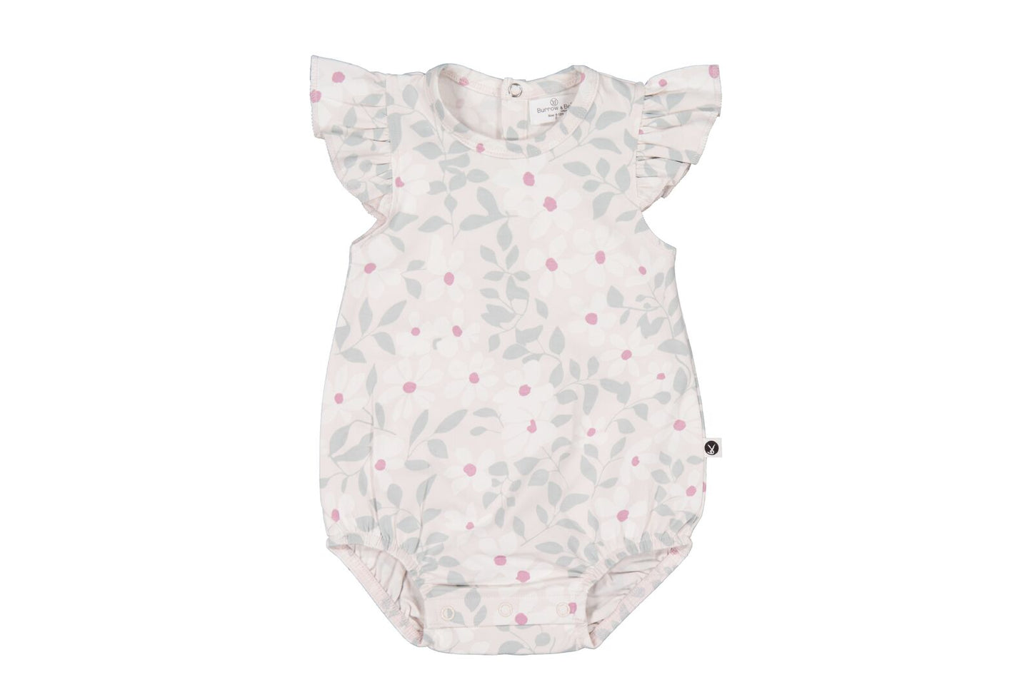 Baby romper with floral pattern on a white background