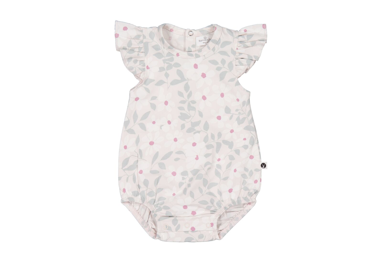 Baby romper with floral pattern on a white background