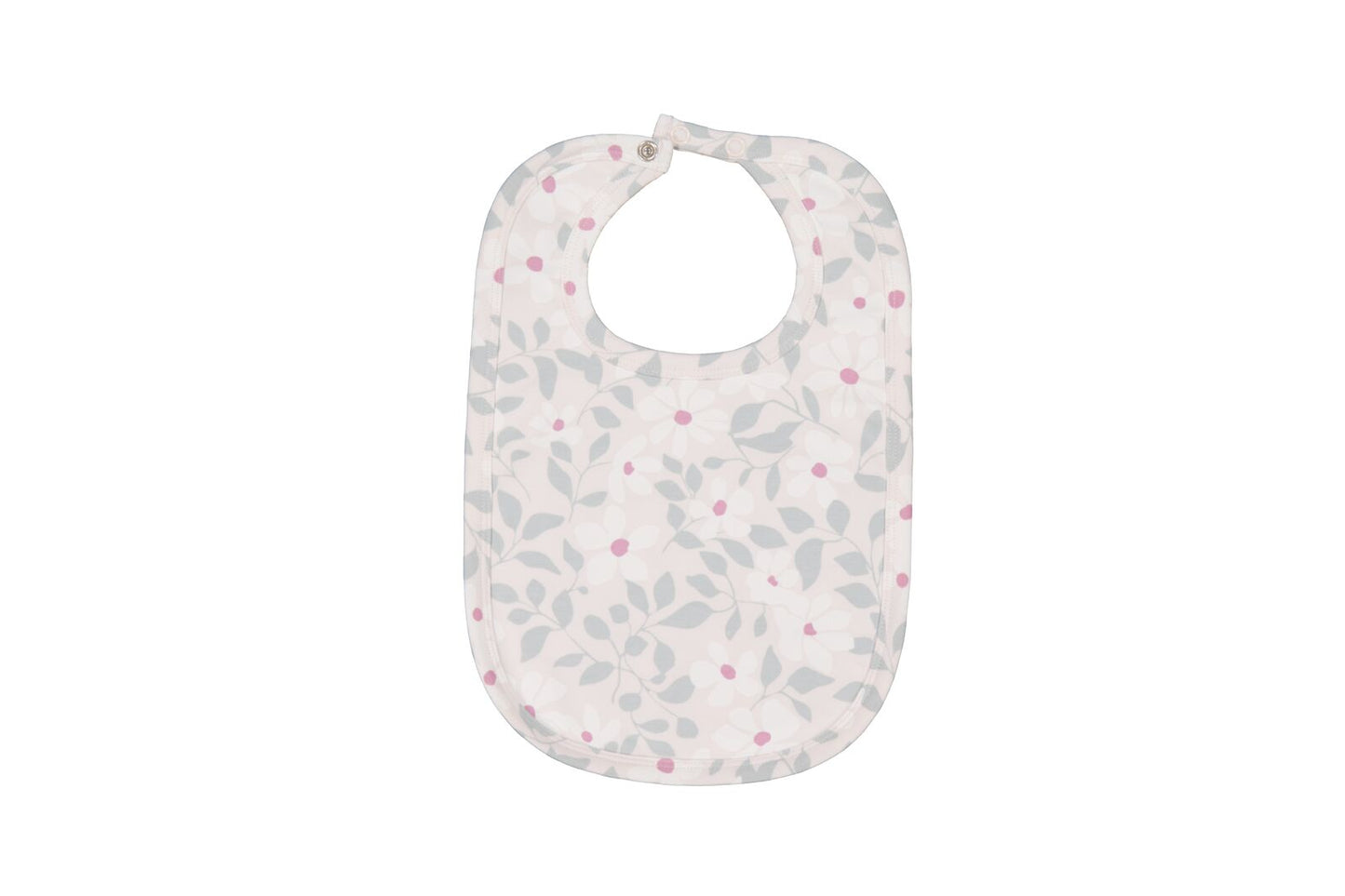 Baby bib with floral pattern on a white background