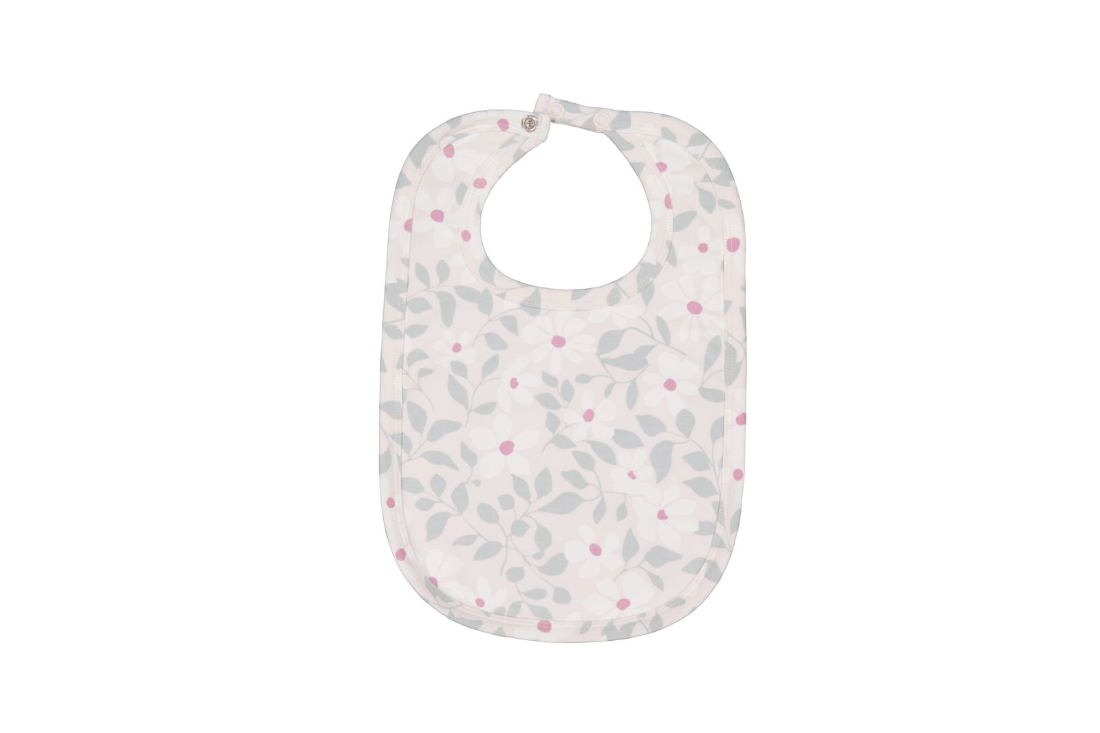 Baby bib with floral pattern on a white background