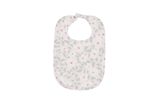 Baby bib with floral pattern on a white background