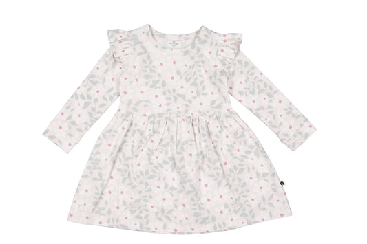 White dress with floral pattern on a white background