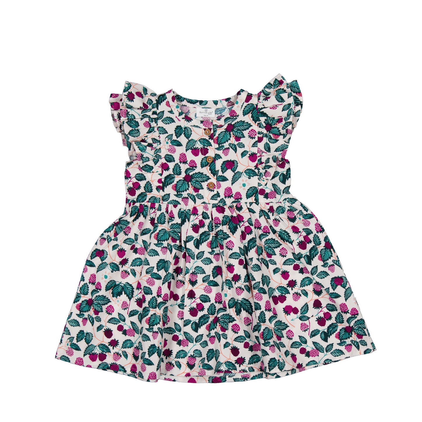 Floral dress with pink and green pattern on a white background