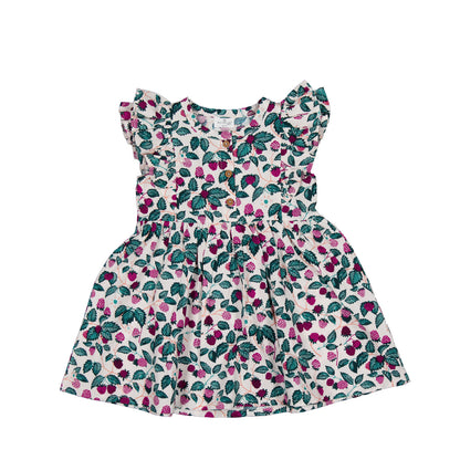 Floral dress with pink and green pattern on a white background