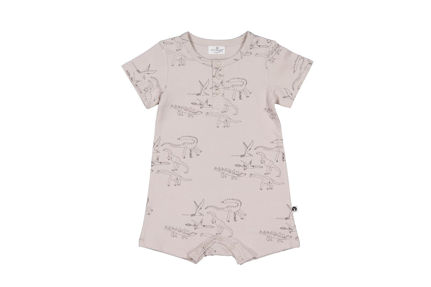 Baby romper with dinosaur pattern on a white background