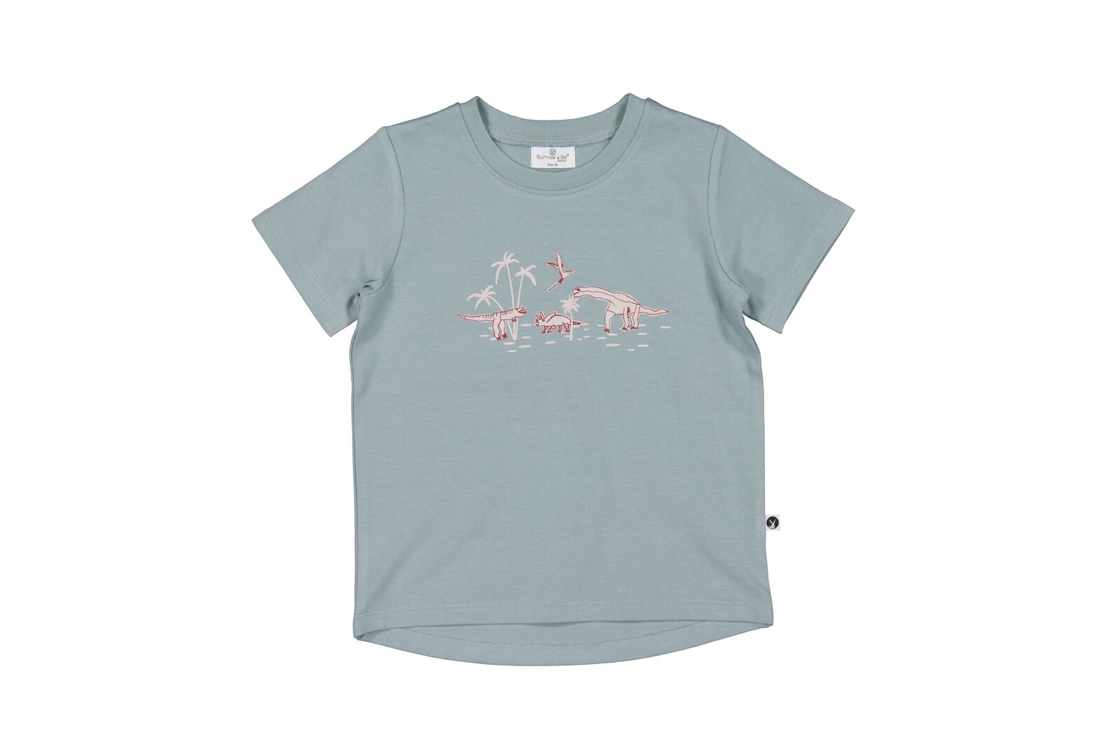 Light blue t-shirt with dinosaur graphic on a white background