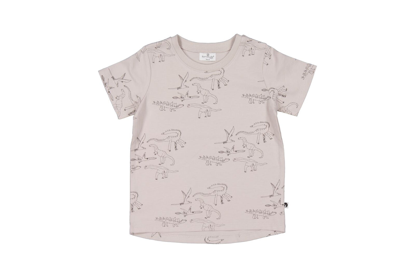 Children's t-shirt with dinosaur prints on a white background