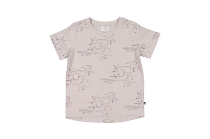 Children's t-shirt with dinosaur prints on a white background