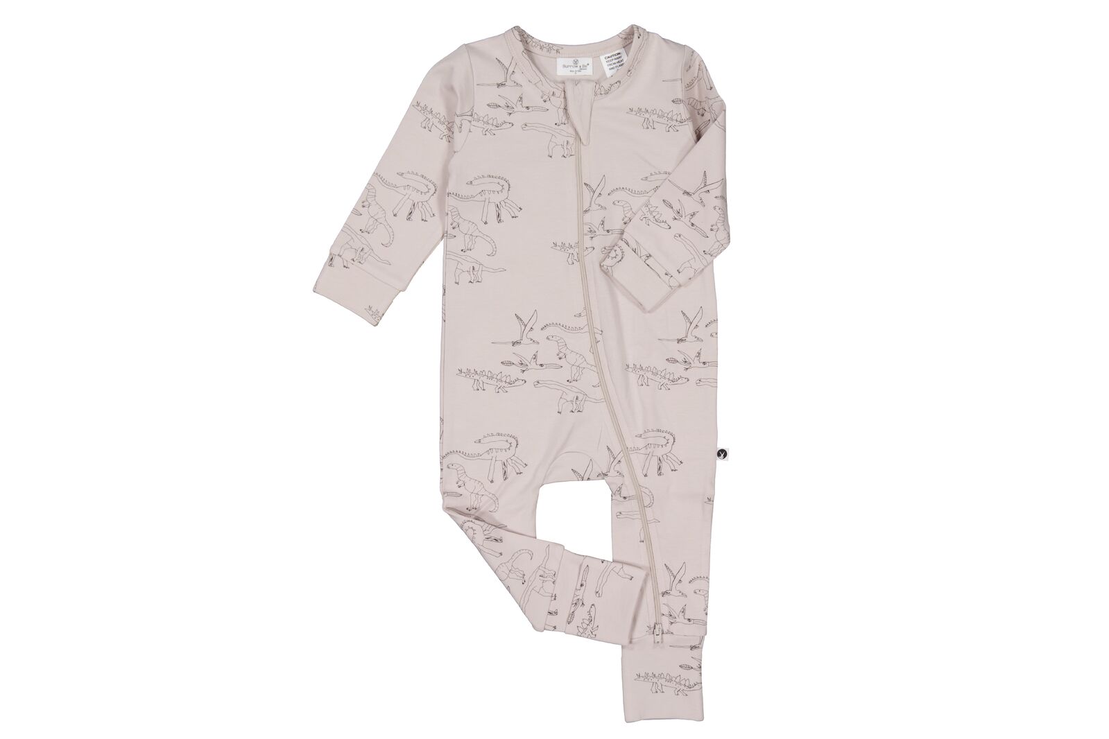 Light pink baby onesie with a pattern on a white background
