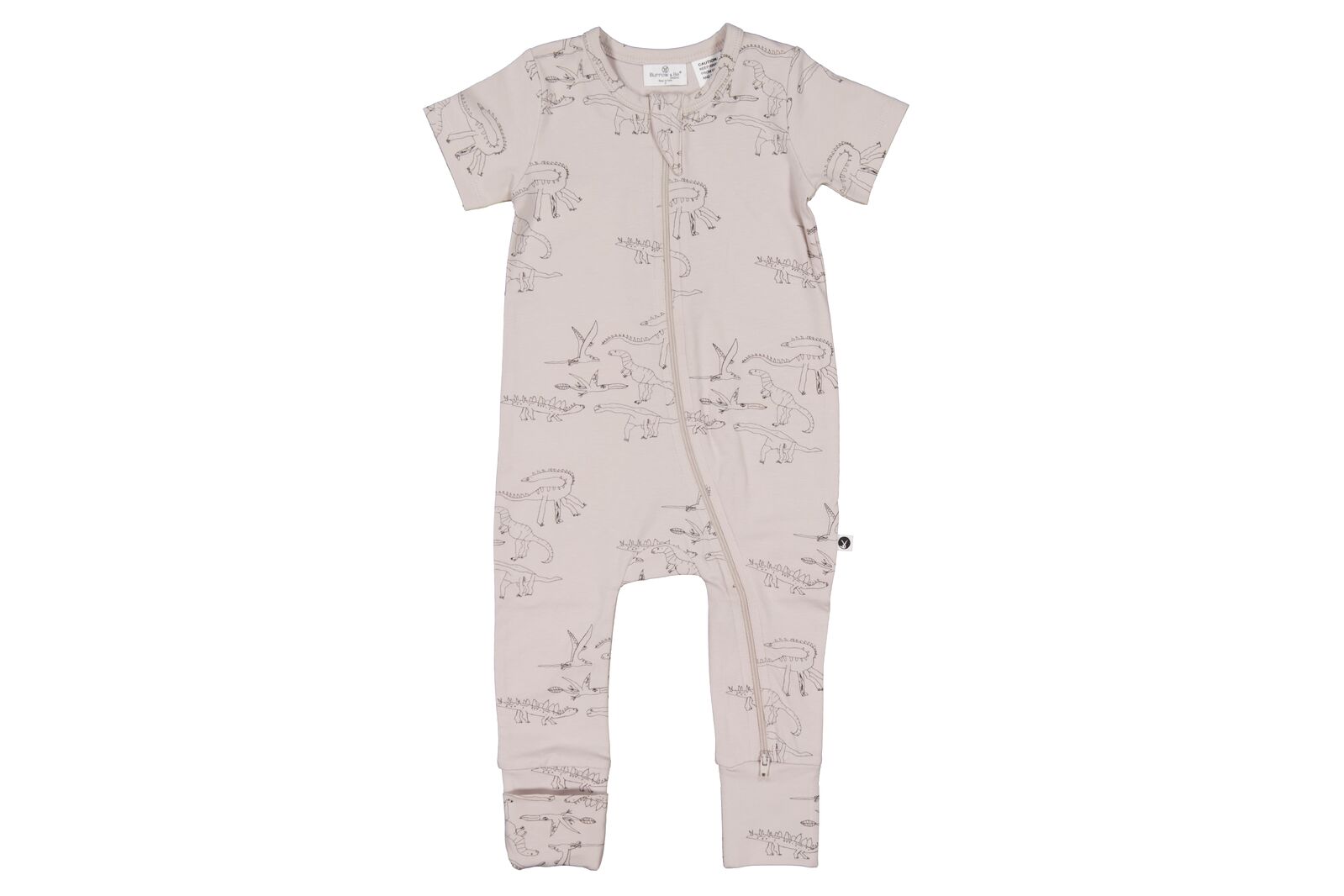 Baby onesie with dinosaur pattern on a white background