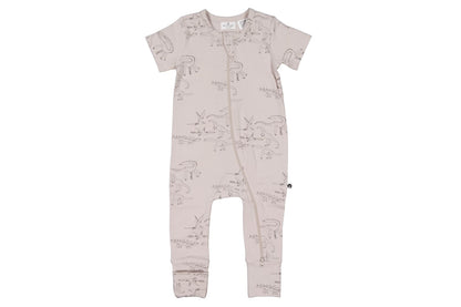 Baby onesie with dinosaur pattern on a white background