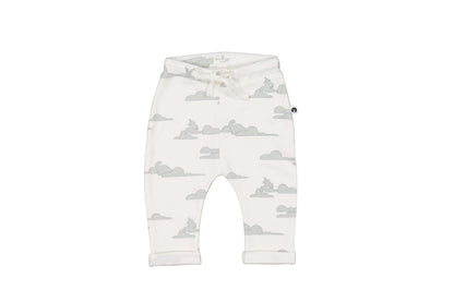 White baby pants with cloud pattern on a white background