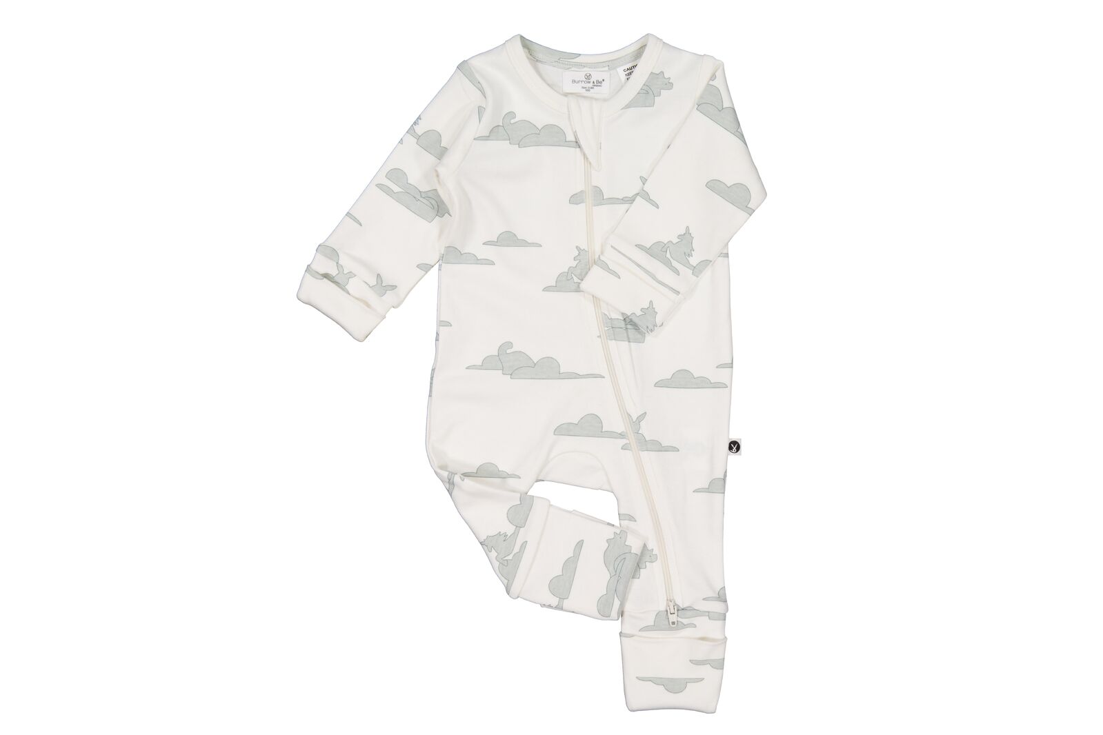 Baby outfit with cloud pattern on a white background