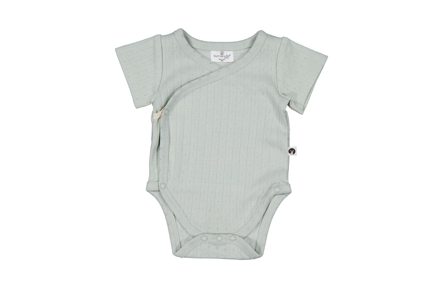 Light gray baby bodysuit on a white background