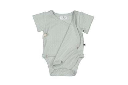 Gray baby bodysuit with buttons on a white background