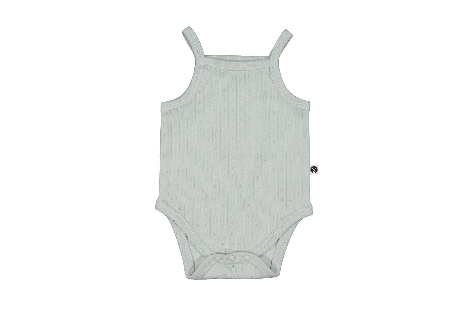 Gray baby romper with thin straps on a white background