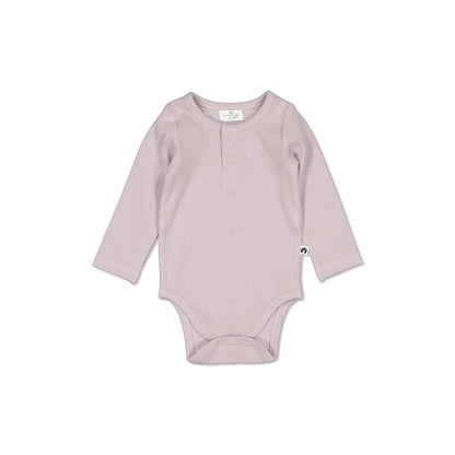 Long Sleeve Henley Rib Bodysuit in Lavender, designed by Burrow and Be