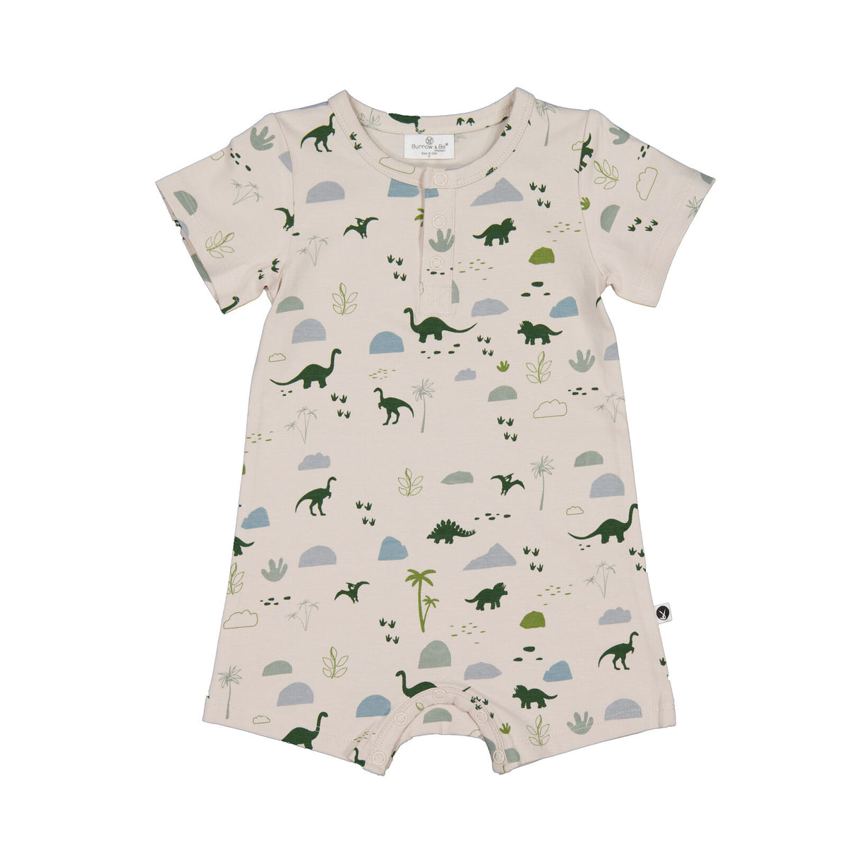 Jurassic Roam Alex Romper by Burrow and Be - detail view