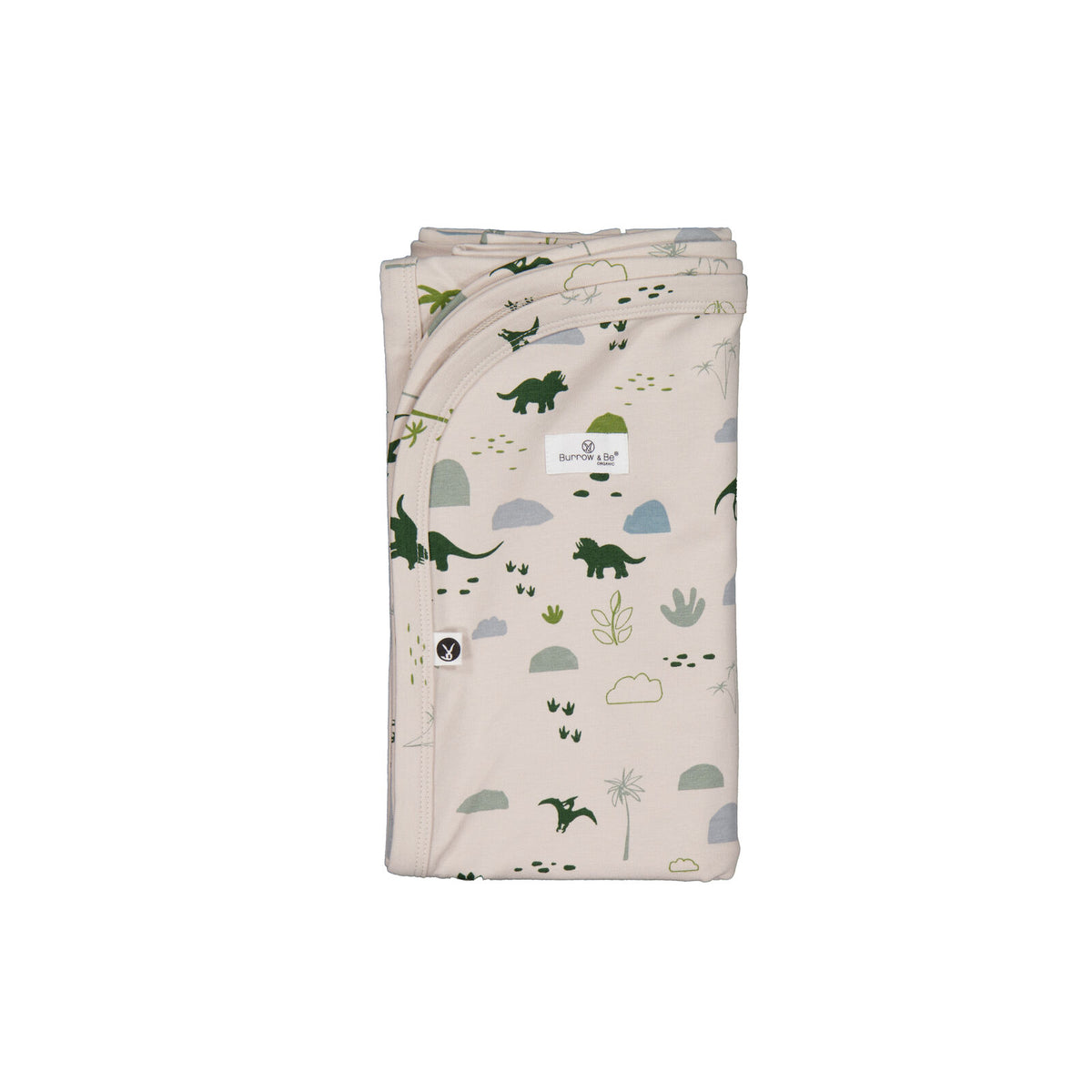 Jurassic Roam Stretchy Swaddle by Burrow and Be featuring earthy dinosaur print