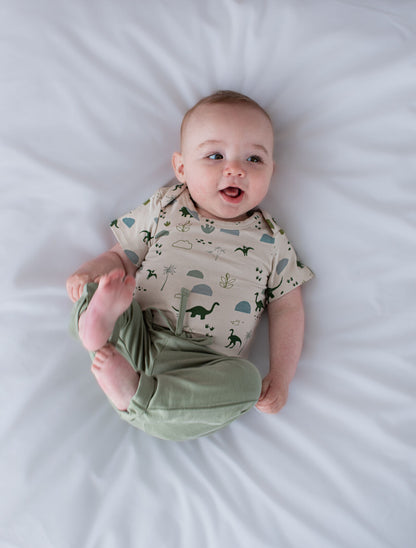 Baby wearing Jurassic Roam Short Sleeve Bodysuit by Burrow and Be