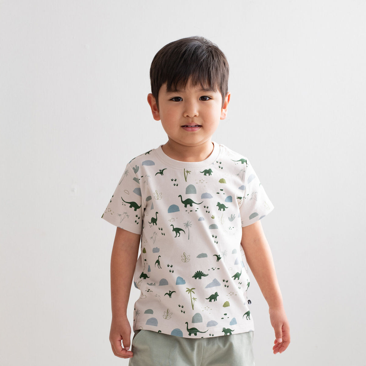 Jurassic Roam Classic T-Shirt by Burrow and Be featuring earthy dinosaur print