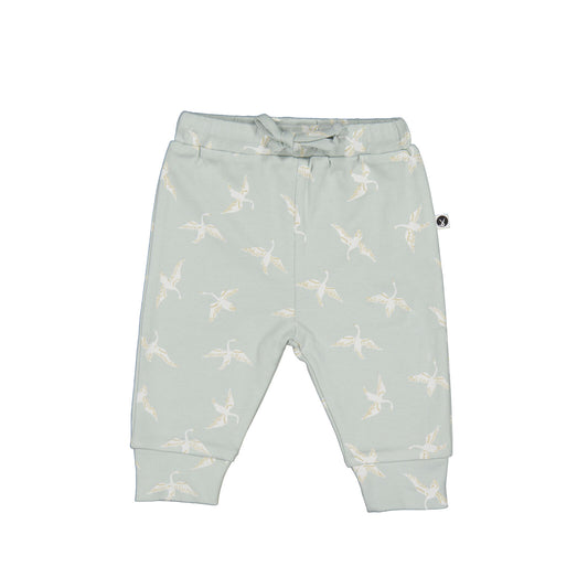 Swan Flight Baby Pants by Burrow and Be featuring graceful swan print
