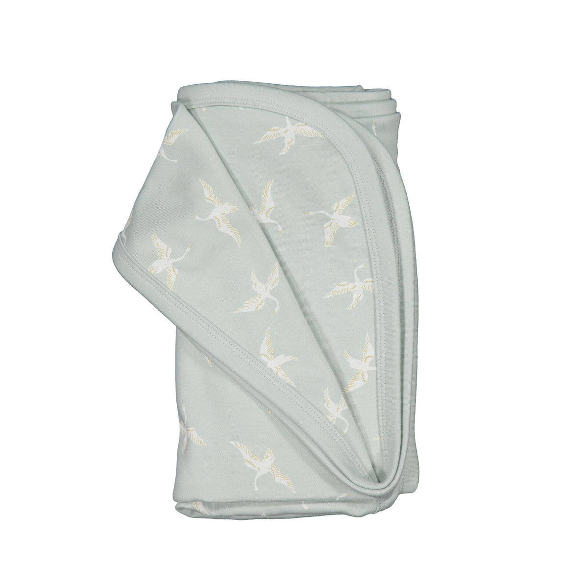 Swan Flight Swaddle Blanket by Burrow and Be featuring white swans on sage