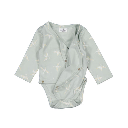 Swan Flight Long Sleeve Kimono Bodysuit by Burrow and Be - detail view