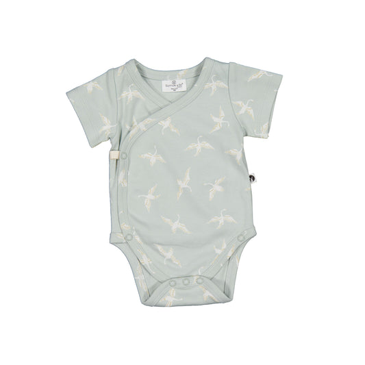 Swan Flight Short Sleeve Kimono Bodysuit by Burrow and Be