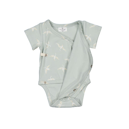 Swan Flight Short Sleeve Kimono Bodysuit by Burrow and Be - detail view